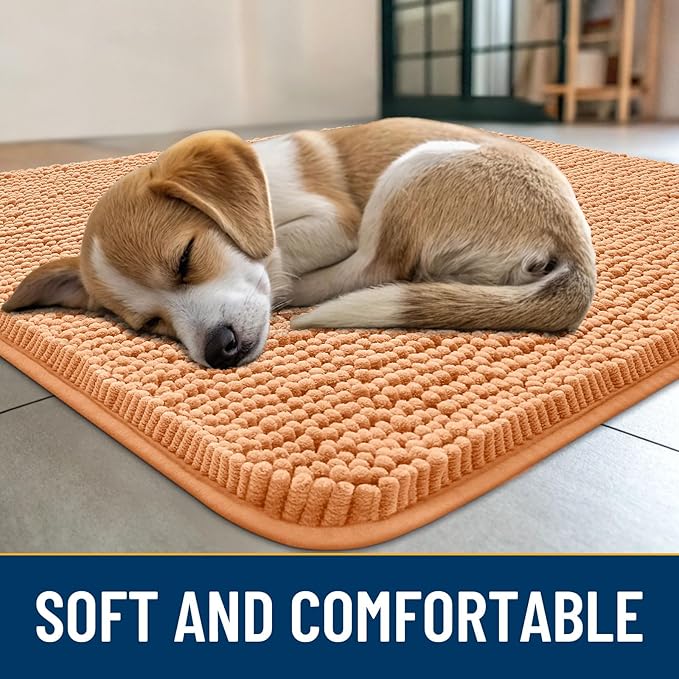 Smiry Dog Door Mat for Muddy Paws 70x24, Absorbs Moisture and Dirt Doormat, Non-Slip Washable Quick Dry Chenille Front Door Mat Indoor Entrance, Entryway Carpet for Inside Floor, Orange