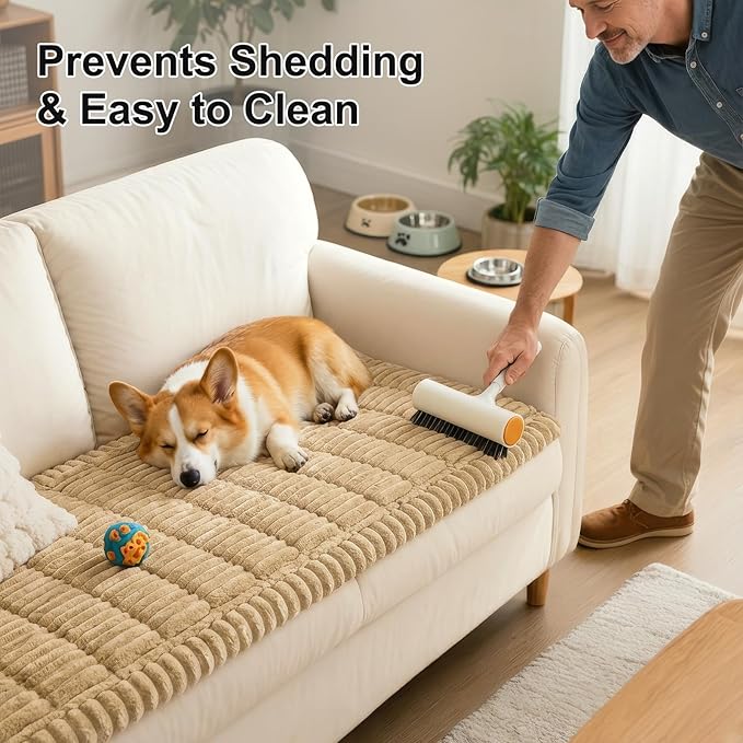 Smiry Couch Cover for Dogs Washable, Non Slip Fuzzy Pet Couch Covers for 3 Cushion Sofa Pet Friendly, Thick Soft Sofa Slipcovers Cushion Protector (Camel, 27.6" x 47")