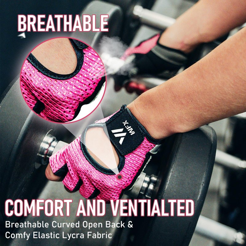WESTWOOD FOX Weight Lifting Gloves for Men Women Gym Gloves with Wrist Wrap Support for Workout Training Exercise Fitness Hanging, Pull ups for Dumbbell, Cycling (Pink Without Wrist Support, Small)