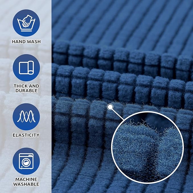 KEKUOU Stretch Single Sofa Slipcover 1 Piece Couch Sofa Cover (31"-55") Furniture Protector 1 Seater Sofa with Elastic Bottom for Kids,Pet.Jacquard Small Checked Pattern Fabric(Small,Classic Bluel)