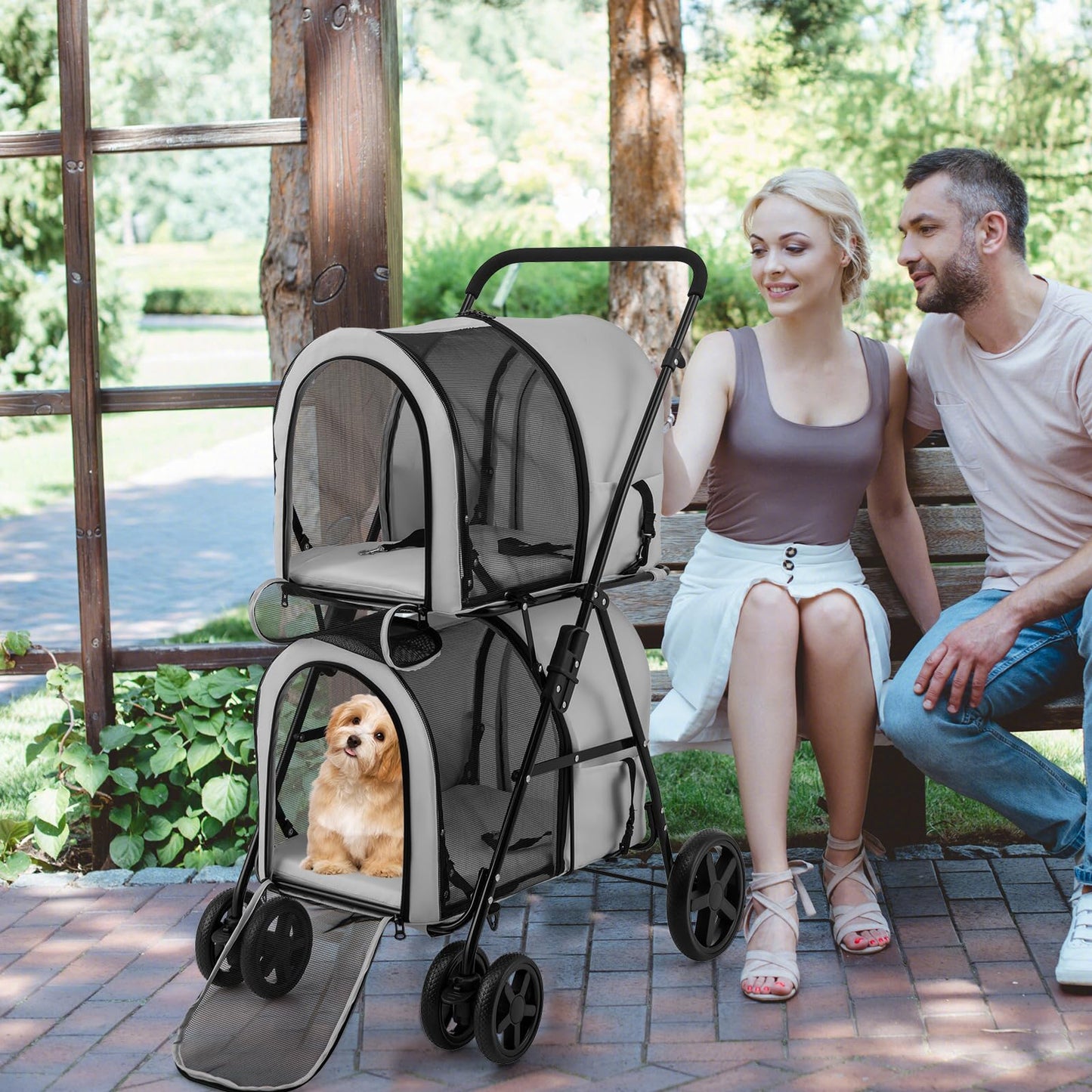 HAPPAWS Dog Stroller with 2 Detachable Carrier, Pet Stroller for Small Medium Dogs Cats, Jogger/Travel/Camping, 4-in-1 Doggy Pet Carrier, Carrier Strolling Cart with Lockable Wheels (Gray)
