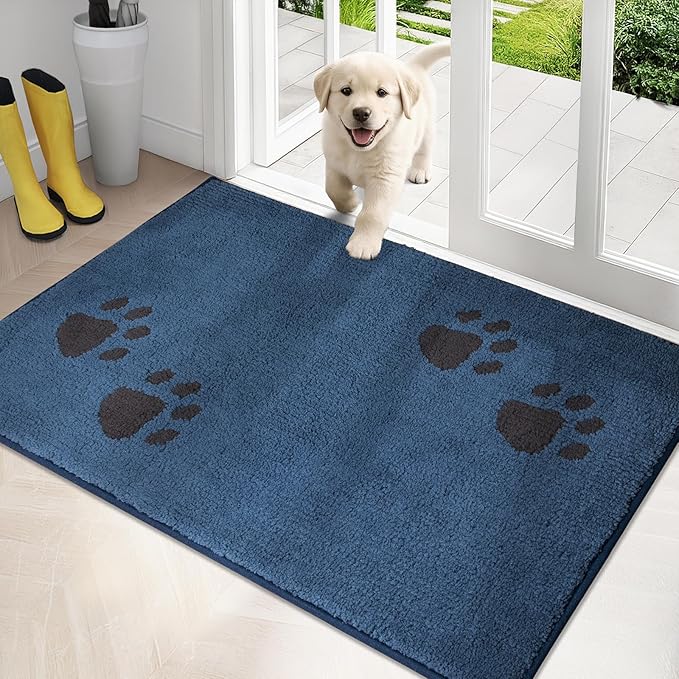 PURRUGS Dirt Trapping Door Mat 32" x 47", Non-Skid/Slip Machine Washable Microfiber Entrance Rug, Shoes Scraper, Dog Doormat, Super Absorbent Floor Mat for Muddy Wet Shoes and Paws, Blue