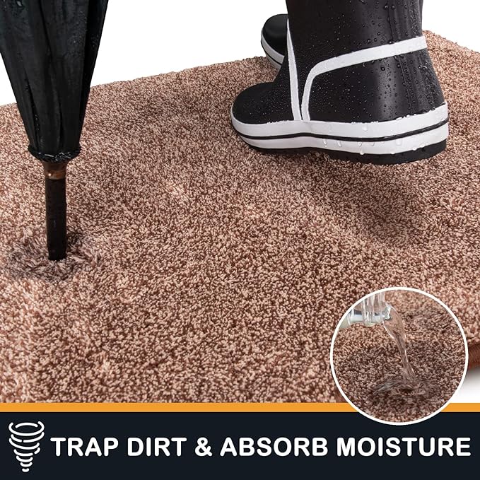 PURRUGS Dirt Trapping Door Mat 24" x 59", Non-Slip Machine Washable Entryway Rug, Dog Doormat, Indoor Front Door Mat, Super Absorbent Entry Rug for Muddy Shoes & Paws, Brown-Light Cream