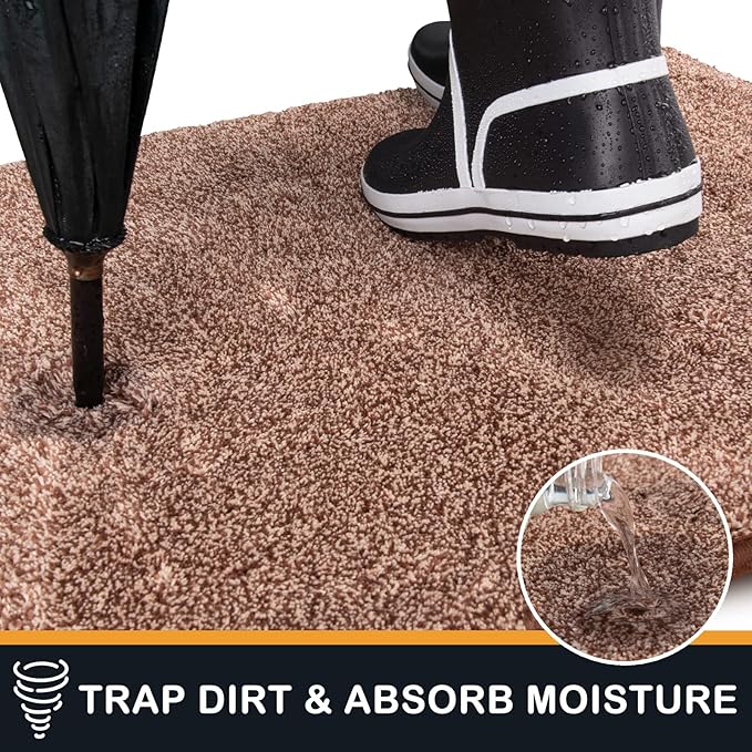 PURRUGS Dirt Trapping Door Mat 20" x 31.5", Non-Slip Machine Washable Entryway Rug, Dog Doormat, Indoor Front Door Mat, Super Absorbent Entry Rug for Muddy Shoes & Paws, Brown-Light Cream