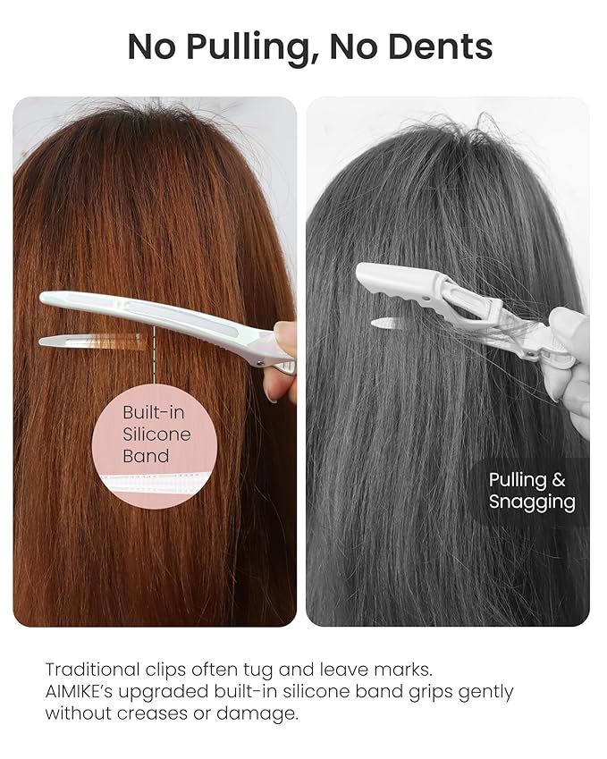 AIMIKE Extended Sectioning Hair Clips w/Built-in Silicone Band, 4.8" No-Crease Non-Slip Hair Styling Clips for Thick, Curly Hair – Blow Drying,Hair Rollers, Rust-Free –6 Pack, OpalShell Duckbill Clips