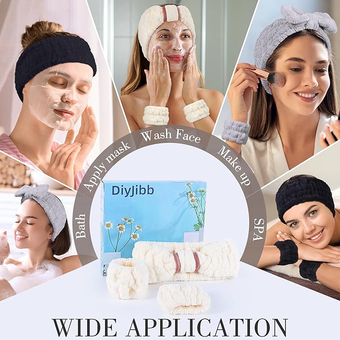 9 Pcs Spa Headband for Washing Face,Skincare Headband and Wristband Set,Women Teen Girls Facial Hairbands for Washing Face, Makeup, Sports, Yoga(Apricot+Grey+Black)