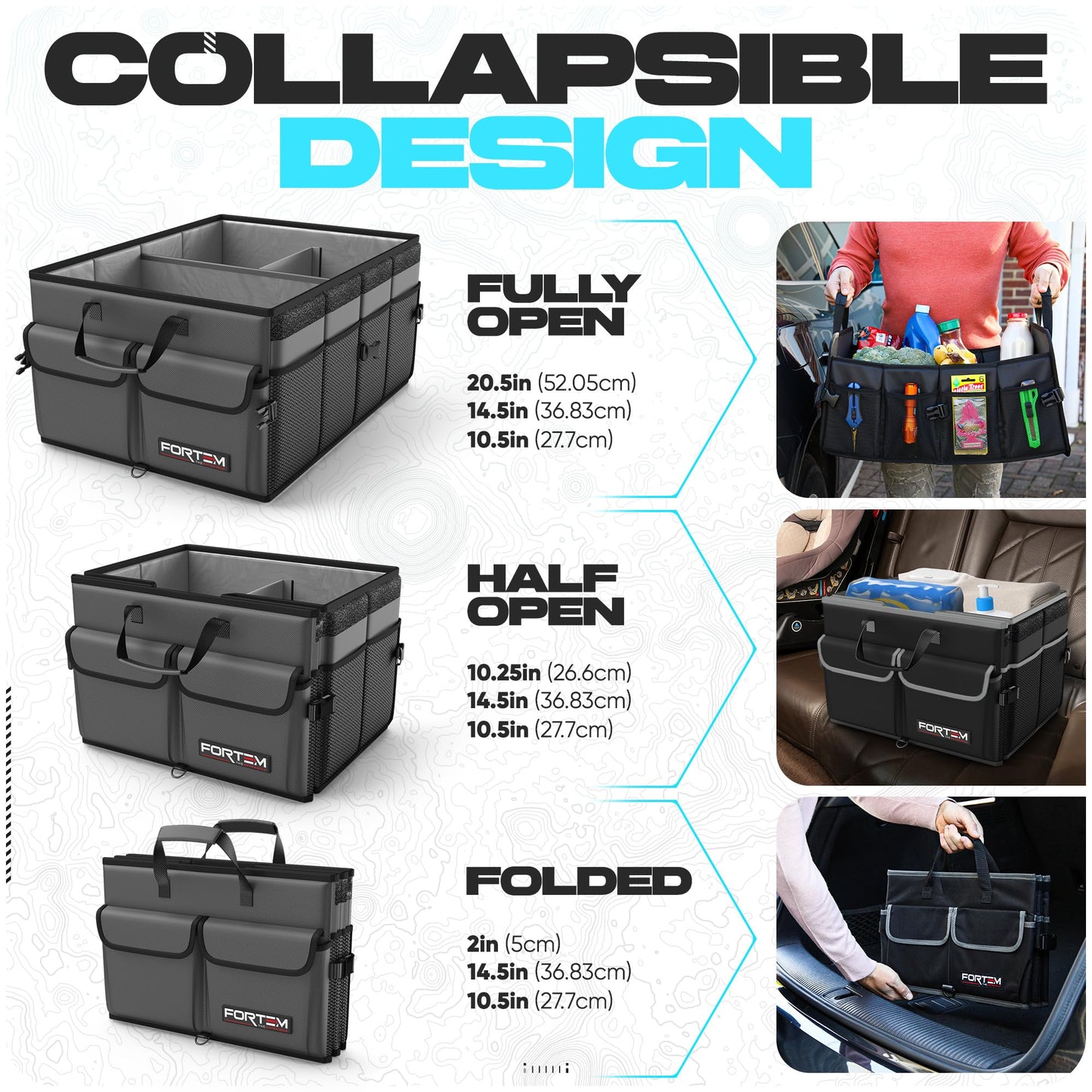 FORTEM Trunk Organizer For SUV Car Trunk Organizer, Foldable Storage, Car Accessories for Women Men, Collapsible Bag, Perfect Christmas Gifts, 600D Oxford, Non Slip Bottom, Straps, Soft Cover (50L)