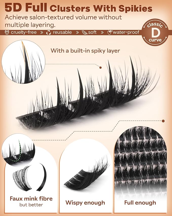 Manga Lash Clusters Kit with Spikes Wispy Fluffy Cluster Eyelash Extensions Kit Anime Eyelashes Clusters Reusable Faux Mink Fairy Individual Lash Extension Kit (D Curve 12-18mm 204 pieces)