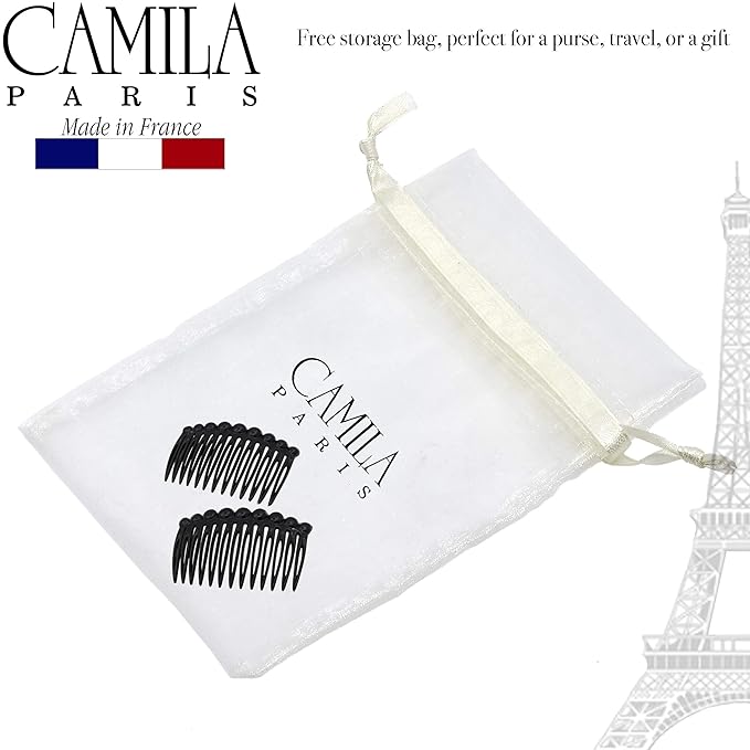 Camila Paris CP2869/2 French Hair Side Comb Small Rounded, Black French Twist Hair Combs Decorative, Strong Hold Hair Clips for Women Bun Chignon Up-Do Styling Girls Hair Accessories, Made in France