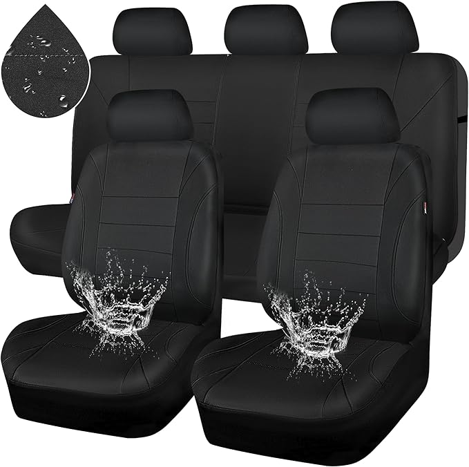 CAR PASS Neoprene Waterproof Seat Covers, Universal Fit Black Full Sets, Protective Interior Covers for Auto SUV, Vans, Sedans, Trucks