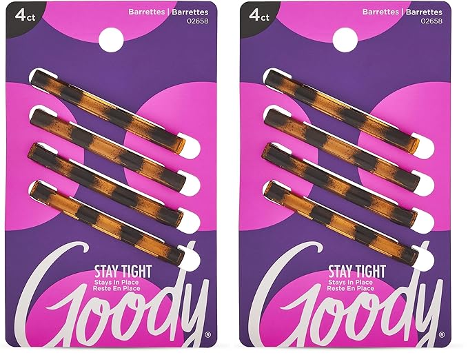 Goody Stay Tight Hair Barrettes, 4 Ct, Mock Tort, SlideProof Flat Clips, Comfortable & Versatile Styling Accessories for Women, Men, Boys & Girls, Clips for All Hair Types (Pack of 2)