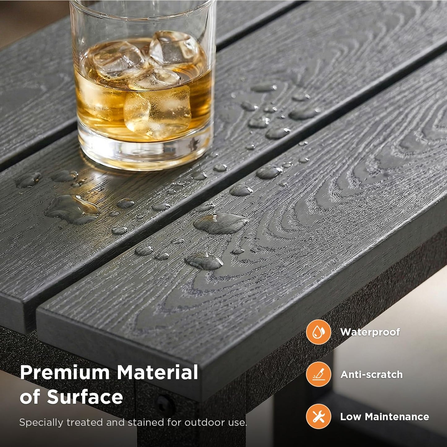 ODK Outdoor Side Table, Adirondack Patio End Table with Weather-Resistant, Waterproof Top for Hot Tub, Garden, Balcony, Poolside, Durable & Easy-to-Clean, Grey