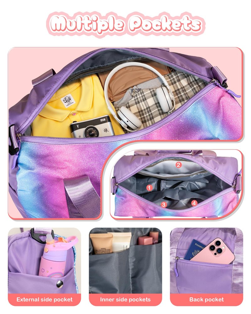 Vogewood Girls Trip Gifts for Kids-Girl Gym Bag with Shoe Compartment, Kid Personalized Weekender Overnight Bags, Initial Travel Tote with Makeup Pouch, Valentines Day Gift (Letter P)