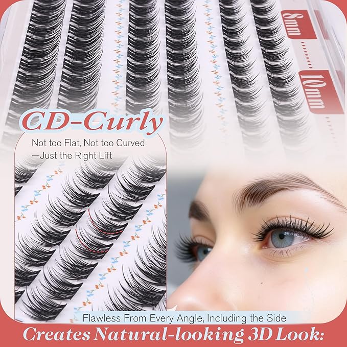 Lash Clusters Natural Look 8-10-12MM Short Cluster Eyelash Extensions for Clean Girl Makeup Wispy Eyelash Clusters C-curly Individual Lashes Thin Lash Band by Newcally