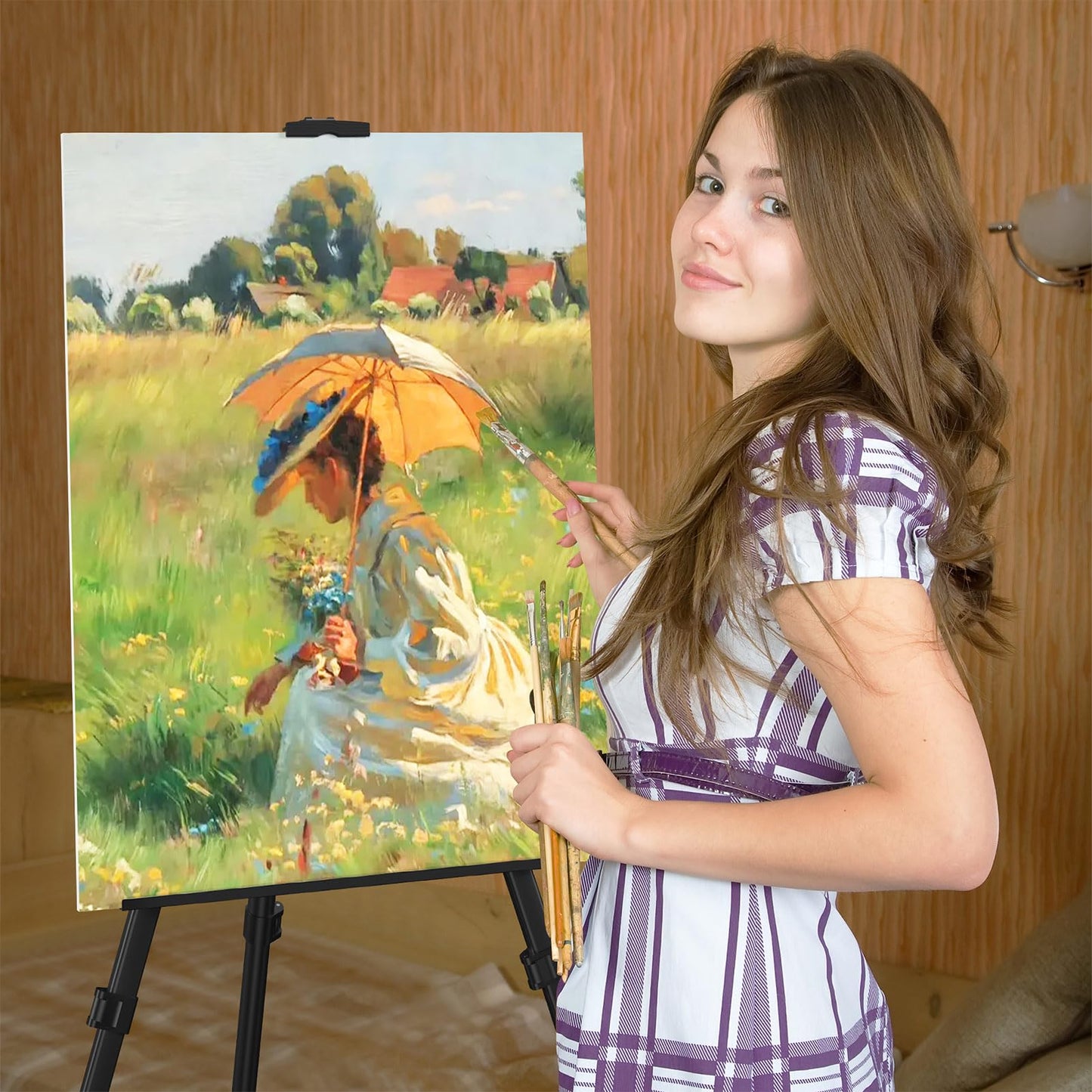 Art Painting Tripod Easel Stand - Portable Adjustable Display Artist Metal Easel with 1 Bag for Tabletop/Floor Painting, Height from 17 to 66 inches, Sturdy for Drawing, Displaying - Black