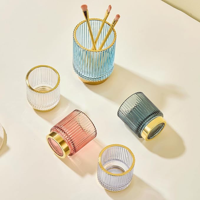 Makeup Brush Holder Organizer,Toothbrush Holders,Desk Pen Pencil Holder,Multifunctional Vintage Glass Brush Cup（S/White/A3-14-US）