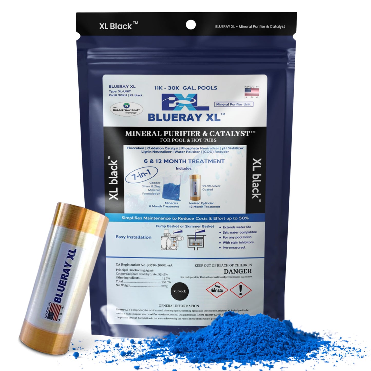 XL Black Mineral Purifier & Catalyst™ - Water Clarifier for Pools with Mineral Pack & Copper Ionizer – Starter Pack for 11K-30K GAL.