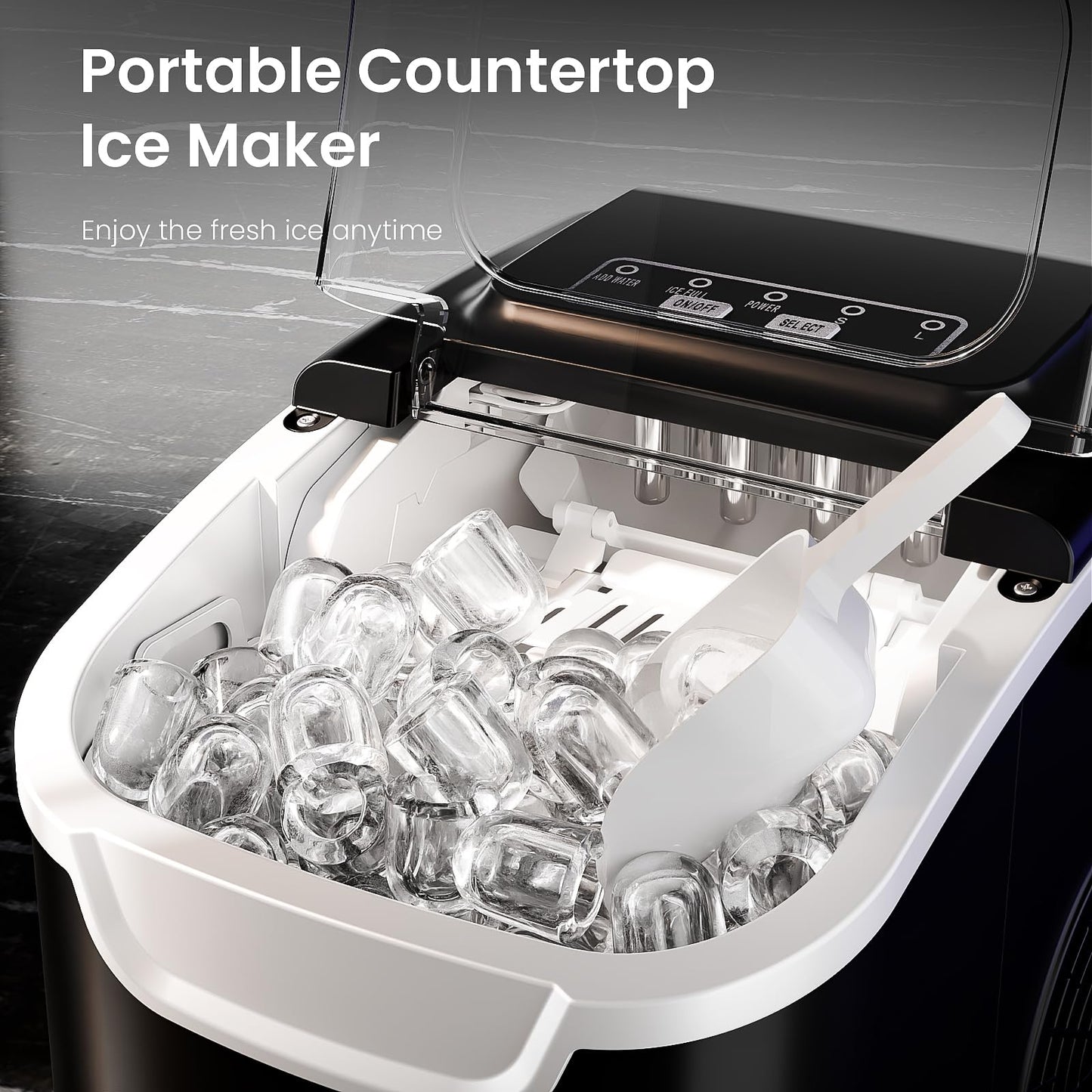 AGLUCKY Ice Makers Countertop with Self-Cleaning, 26lbs/24hrs, 9 Cubes Ready in 6 Mins, Portable Ice Machine with 2 Sizes Bullet Ice/Ice Scoop/Basket for Home/Kitchen/Office/Bar/Party, Red