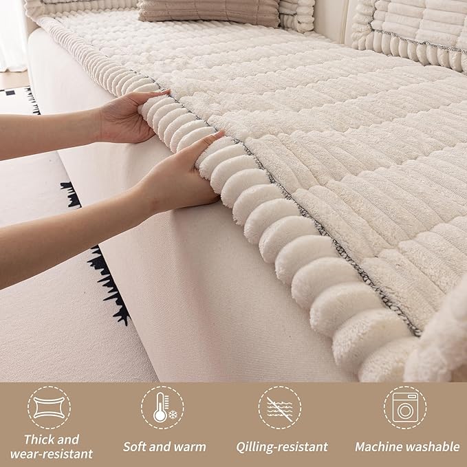 Couch Cover for Dogs Washable,Non Slip Fuzzy Durable Couch Covers for 3 Cushion Sofa Pet Friendly Sofa Cover Dog Thick Soft Slipcovers Protector Couches Mat Bed (White, 27.6"x82.7"/70x210cm)