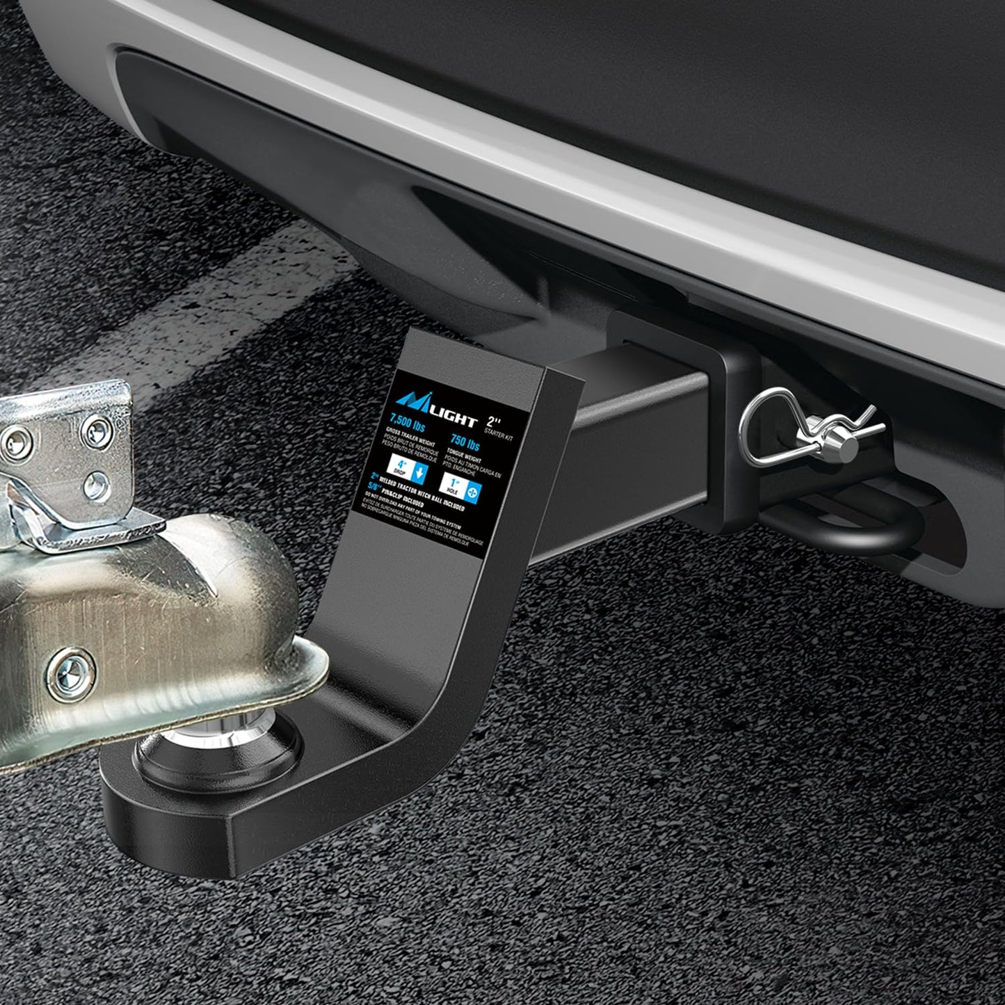Nilight Fusion Trailer Hitch Mount w/Welded 2 Inch Trailer Ball & Hitch Pin, Fits 2 Inch Receiver, 7500 lbs 4" Drop