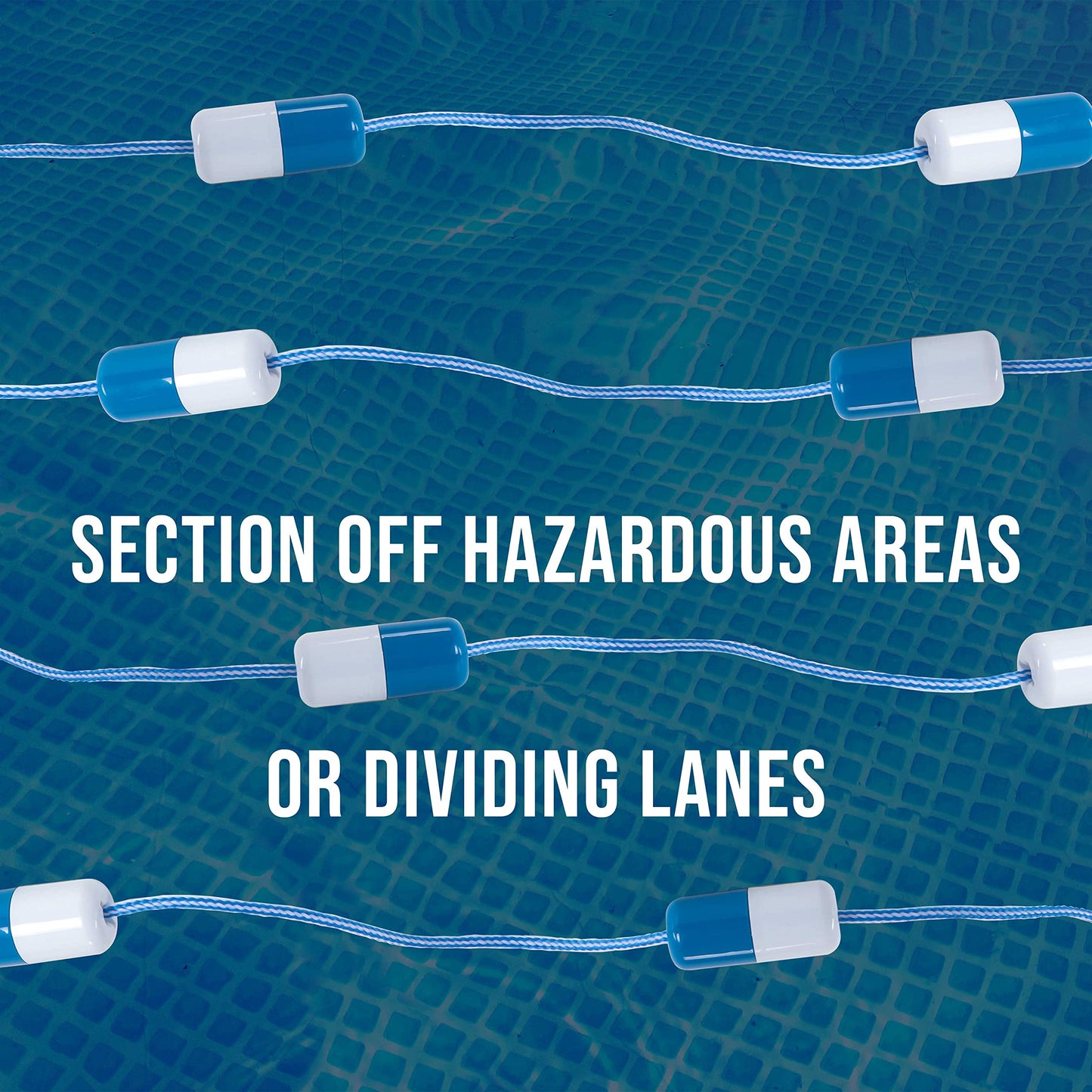 U.S. Pool Supply Pool Rope Floats To Divide Pool - Adjustable 16 to 20 Feet Safety Rope with Floating Buoys - Inground Swimming Shallow and Deep End Divider Barrier - Braided Polymer with Anchor Hooks