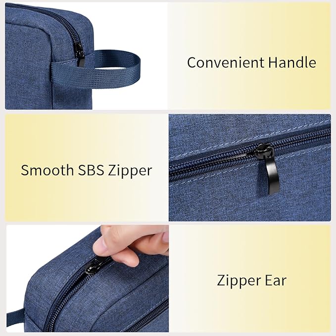 Travel Hanging Toiletry Bag with Carry Handle - Water-Resistant Small Cosmetic Organizer for Men & Women, Makeup, Shaving Kit, Gym & Travel Essentials (Blue)