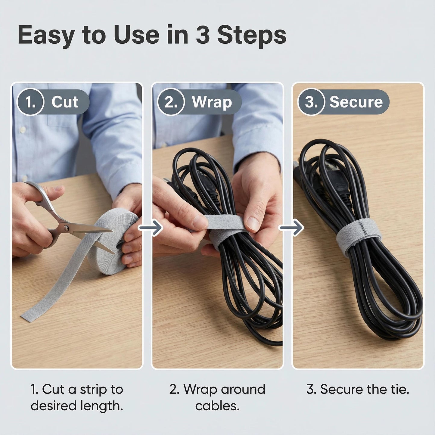 Cable Ties Adjustable and Reusable, 5M x 1.2CM Self-Gripping Hook and Loop Wire Organizer, Cord Management Kit for Home Office Computer Data Cables(Gray)