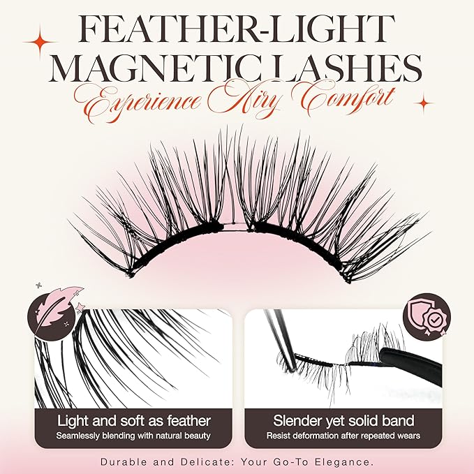 LASHVIEW Upgrade Magnetic Eyelashes with Applicator,Reusable Soft Natural Look, No Glue Needed Magnetic Eyelashes Lashes Kit,Easy to Wear and Remove A14