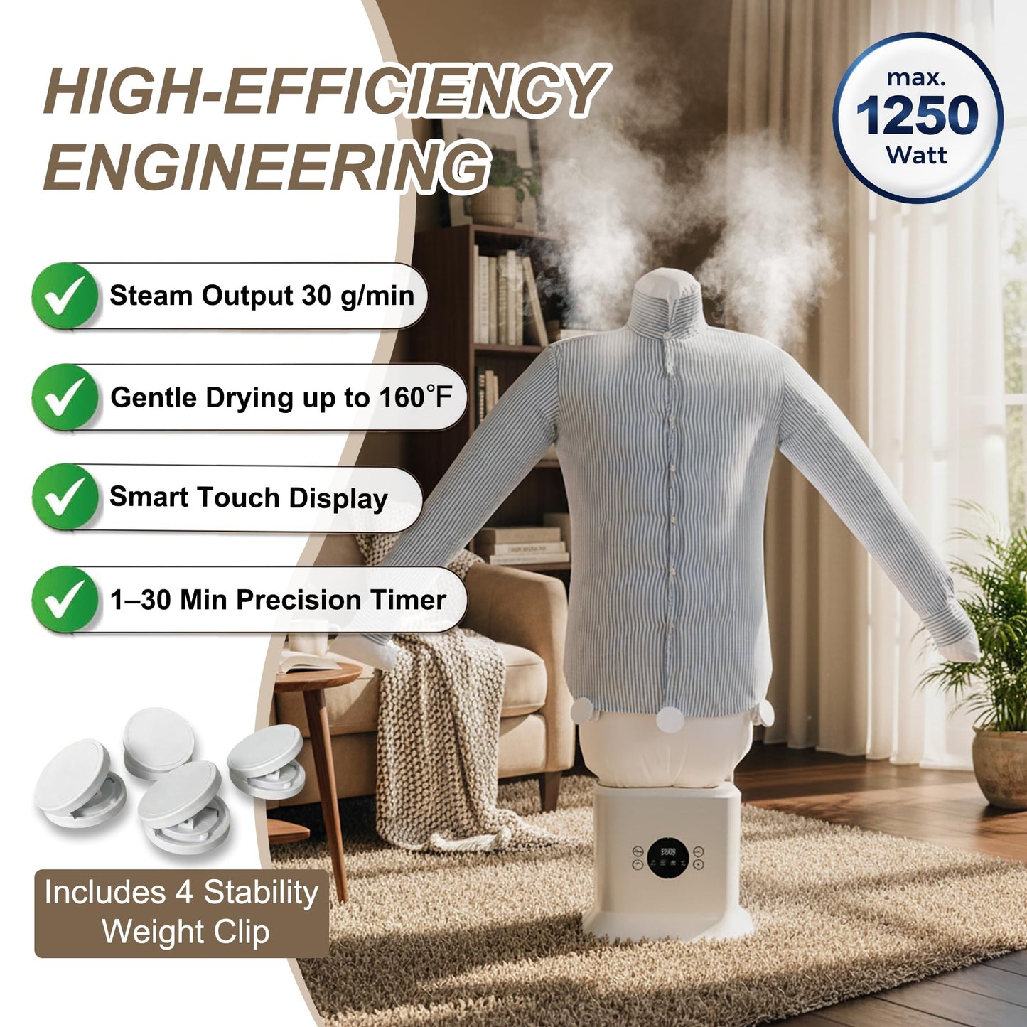 Automatic Ironing Machine 3.0, 3-in-1 Air & Steam Garment Dryer and Iron for Shirts, Pants, Dresses and More, Hands-Free Garment Care with Adjustable Time & Temperature, 1250W Fast Drying System