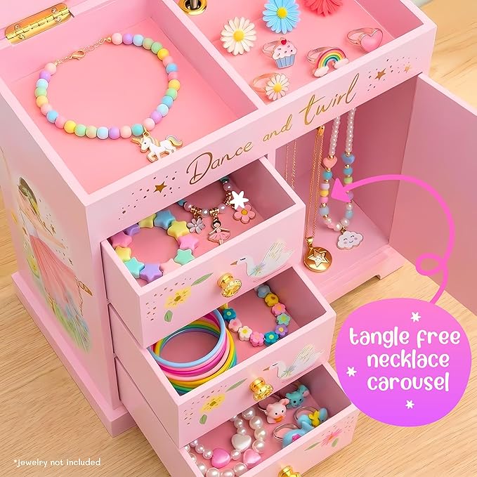 Giggle & Honey® Ballerina Musical Jewelry Box for Girls Ballerina Toys for Girls Age 4-6 Kids Jewelry Box with Drawers