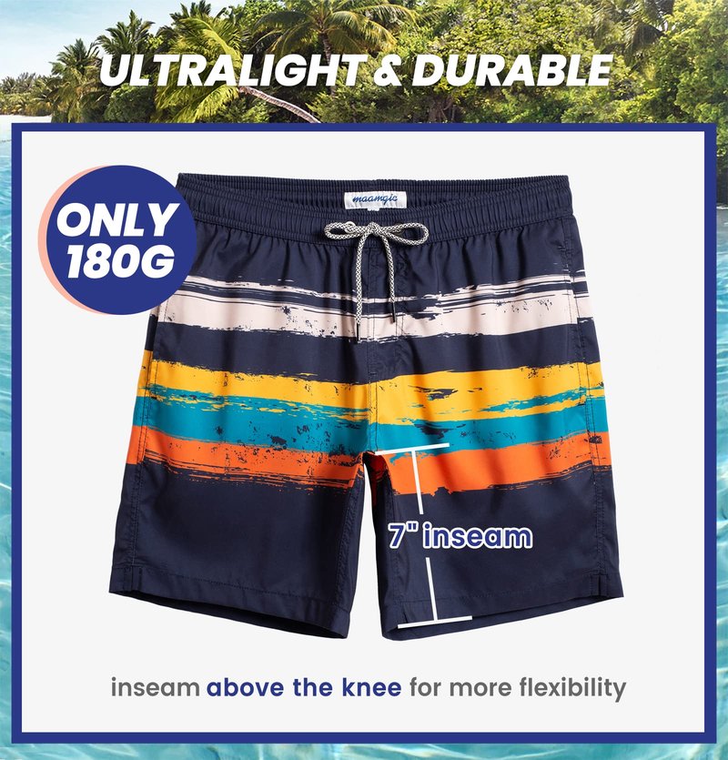 maamgic Mens Swim Trunks Quick Dry Swim Shorts with Mesh Lining Funny Swimwear Bathing Suits 7inch Flamingo N Tree Blue X-Small