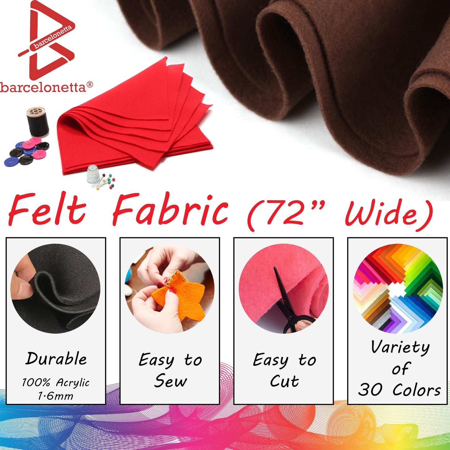Barcelonetta | Felt Fabric | 72" Wide | 1.6mm Thick | Acrylic & Soft | Felt by the Yard | Felt for DIY Crafts, Projects, Sewing (Kelly Green, 2 Yard)