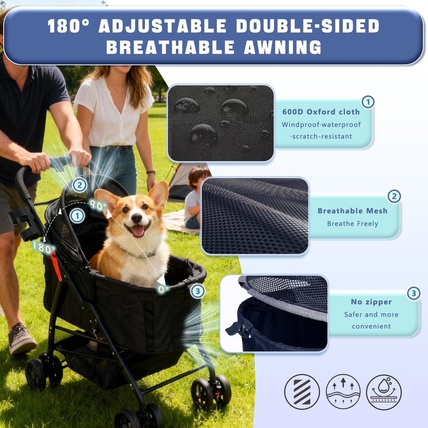 PawLuxe 4 Wheels Pet Stroller 4 in 1 Pet Stroller with Detachable Carrier for Small & Medium Dogs Cats up to 55 lbs Easy-Folding Travel Dog Wagon with Car Seat Breathable Mesh,Blue Cartoon