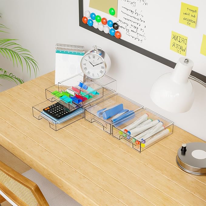 Yieach 2.2'' Tall Small Clear Stackable Storage Drawers,6 Pack Stacking Acrylic Organizers Drawers for Hair Accessories,Makeup,Pen,Art Crafts,Office Supply Organizer and Desktop Plastic Mini Drawers