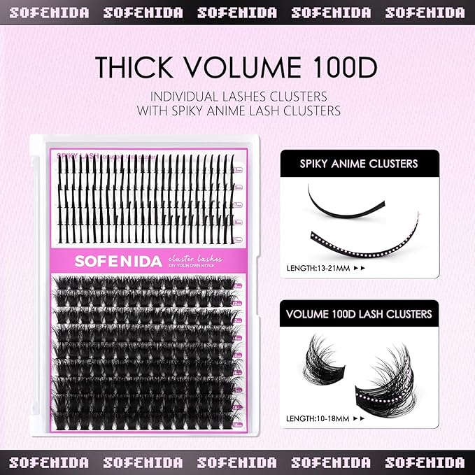 Lash Clusters Thick Lash Cluster with Lash Spikes 13-21MM Eyelash Clusters Thick Volume DIY Fairy Spiky Lash Extension Manga Lash Clusters Volume Cluster Lashes by SOFENIDA(100D-10-18MM)