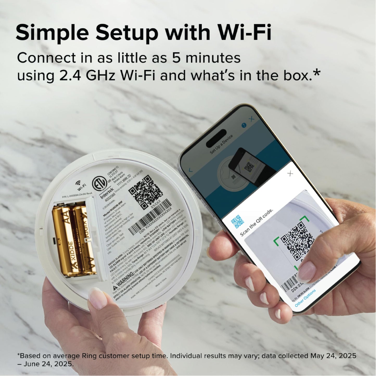 Kidde Smart Smoke and Carbon Monoxide Detector, Ring App Enabled for Real-Time Notifications, Hardwired Alarm, AA Backup Battery