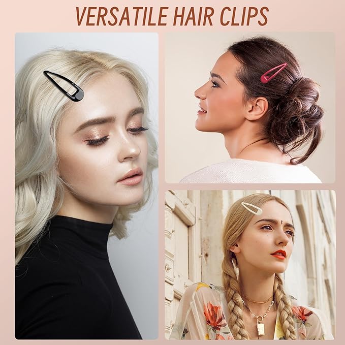 Metal Snap Hair Clips, No Slip Hair Clips for Thick/Thin Hair, 16pcs Medium Barrettes for Women Kids Hairstyle Makeup Accessories (8pcs 2.36inch & 8pcs 2.7inch) (Pink Pink)