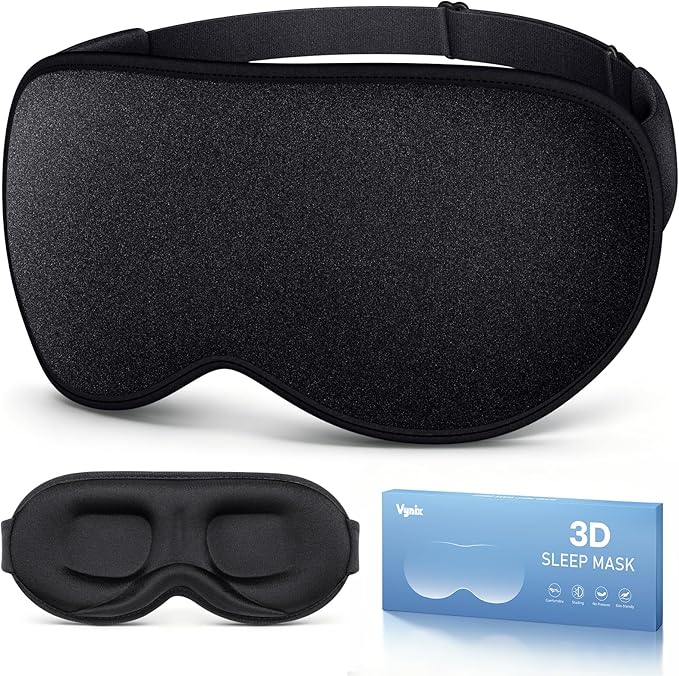 Sleep Mask for Men Women - 100% Blackout Eye Masks for Sleep - 3D Soft Sleeping Mask for Side Sleepers - Zero Pressure Lash Extensions Eye Cover Shade for Airplane Travel Essentials, Black