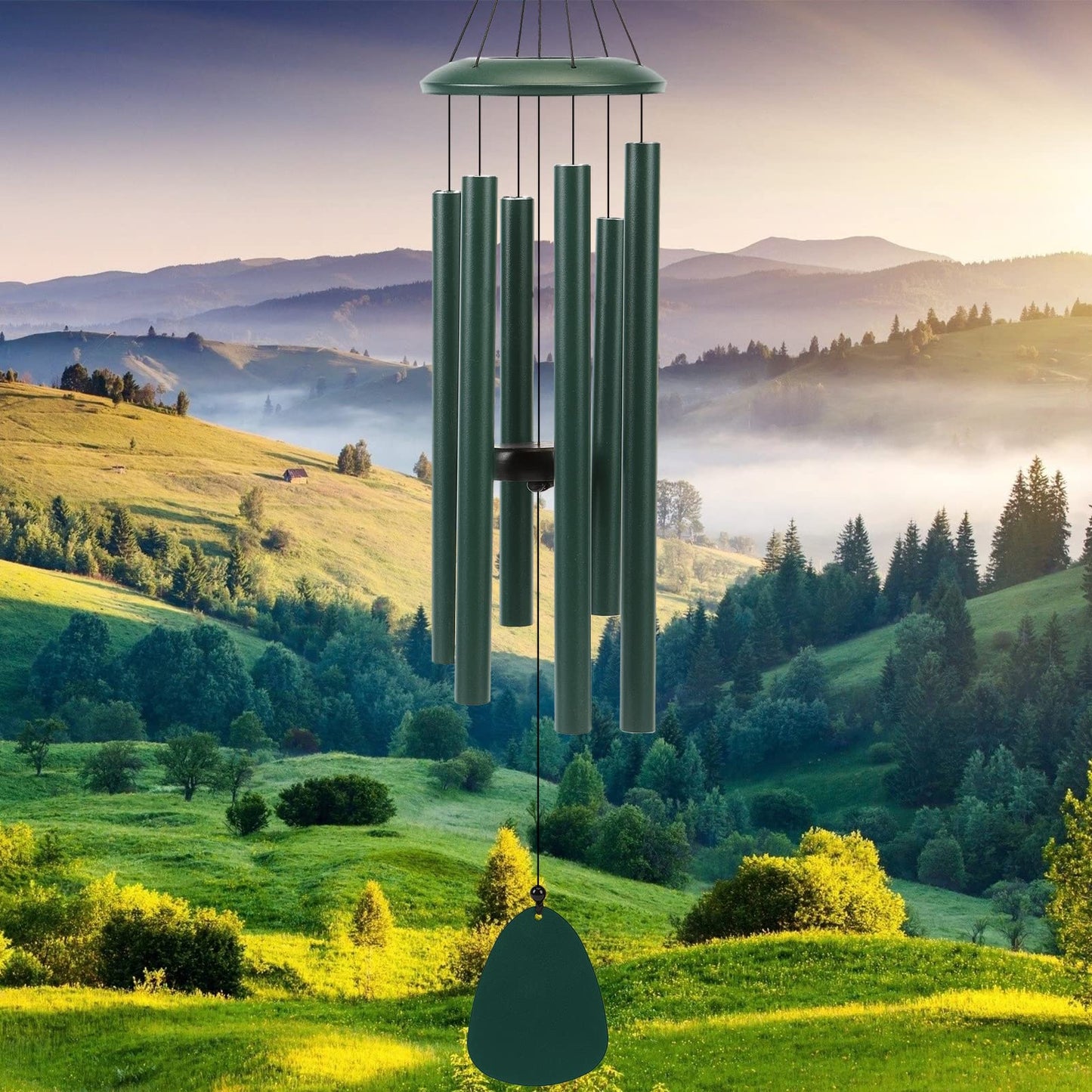 FSVGYY Wind-Chimes-Outdoor-Deep-Tone, Large Soothing Melodic Tones Windchimes, Wind Chimes for Outside, Memorial Wind Chime Best Gift for Mom Women Grandma Neighbors(32" Forest Green Coated Aluminum)