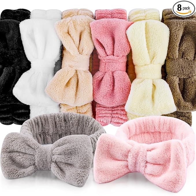 YOOVR 8pcs Spa Headband, Mothers Day Gifts Bulk, Stocking Stuffers for Teen Girls Women, Skincare Makeup Face Wash Headband, Hair Accessories, Party Favors for Adult, Easter Baskets Stuffers (Classic)