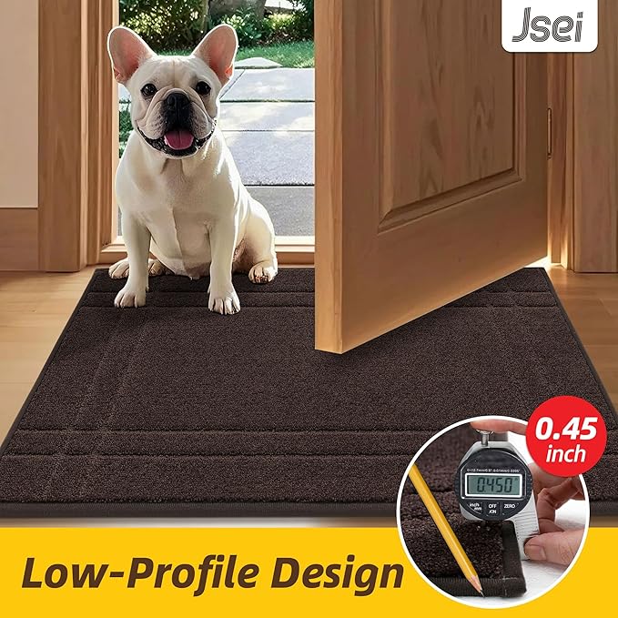 JSEI Entryway Rugs Doormat 24"x36", Non-Slip Dirt Trapper Door Mats Indoor, Washable Absorbent and Stain Resist Welcome Floor Mat for Front Door, Dog Door Mat, Dirty Wet Shoes & Paws, Brown