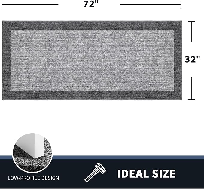 PURRUGS Dirt Trapping Door Mat 32" x 72", Non-Slip Washable Entry Mat, Dog Doormat, Front Door Mat, Super Absorbent Entrance Mat for Muddy Shoes & Paws, Light Grey & Grey