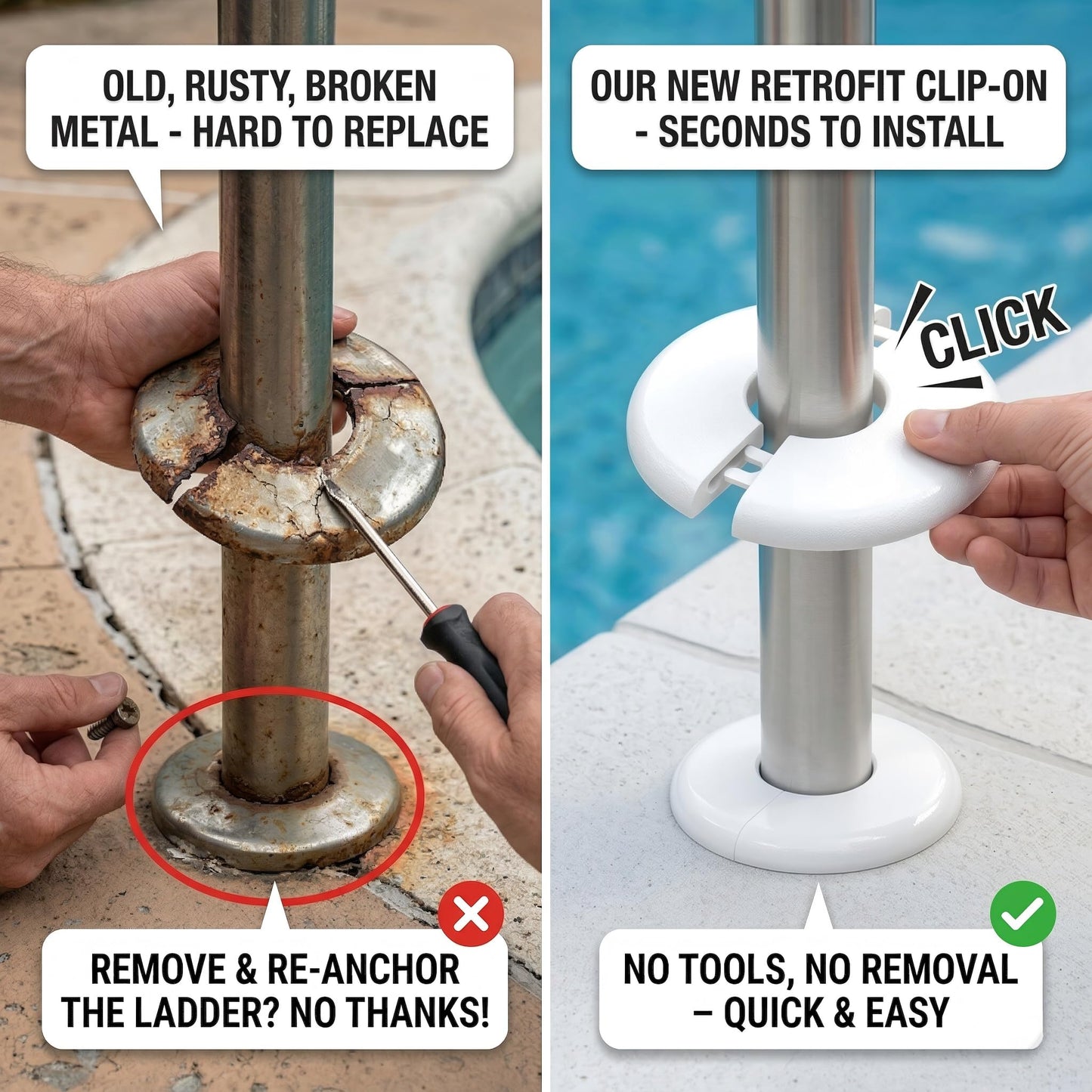 Pool Escutcheon Plates/Pool Ladder Cover Plate/Pool Trim Rings Fits for 1.9" Inner Within Diameter Tubing Pool Handrail&Pool Handrail Covers for Inground Pools/Other Water Pipes etc (6)