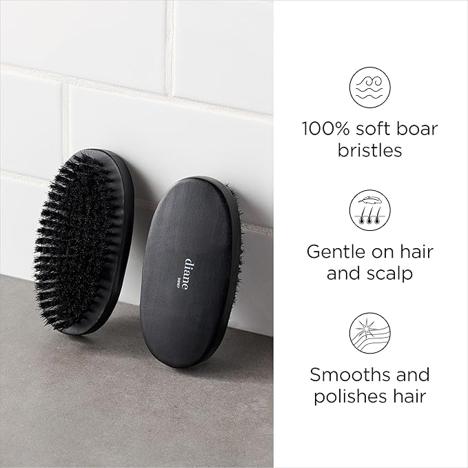 Diane 100% Boar Bristle Military Brush for Men and Women - Waves, Detangling, Smoothing Fine to Medium Hair, Restores Shine and Texture