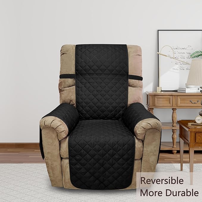 Recliner Chair Covers Reversible Sofa Cover Couch Cover for Pets Lazy Boy Furniture Protector(28''Recliner,Black/Grey)