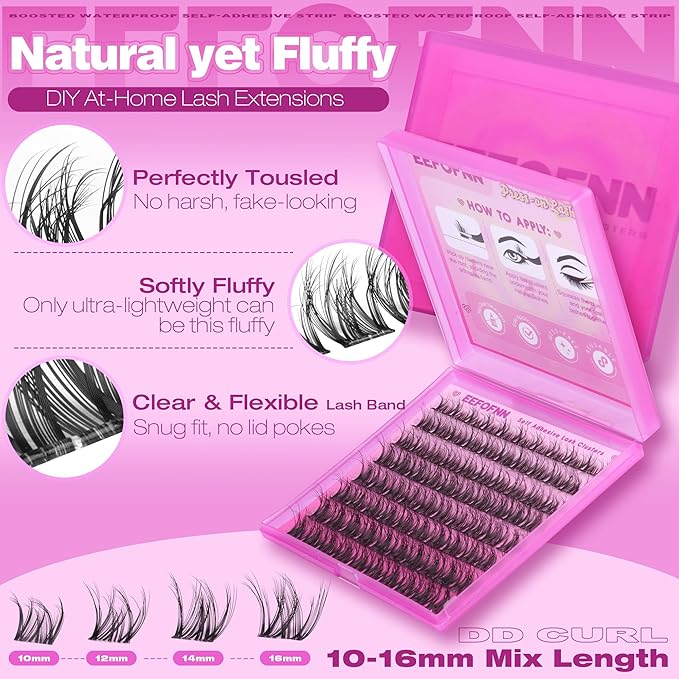 Lash Clusters Natural Eyelash Clusters Wispy Lashes Clusters C Curl Cluster Eyelash Extensions 8-14mm Lash Cluster Invisible Band Individual Lashes Bunny Cluster Lashes by Eefofnn