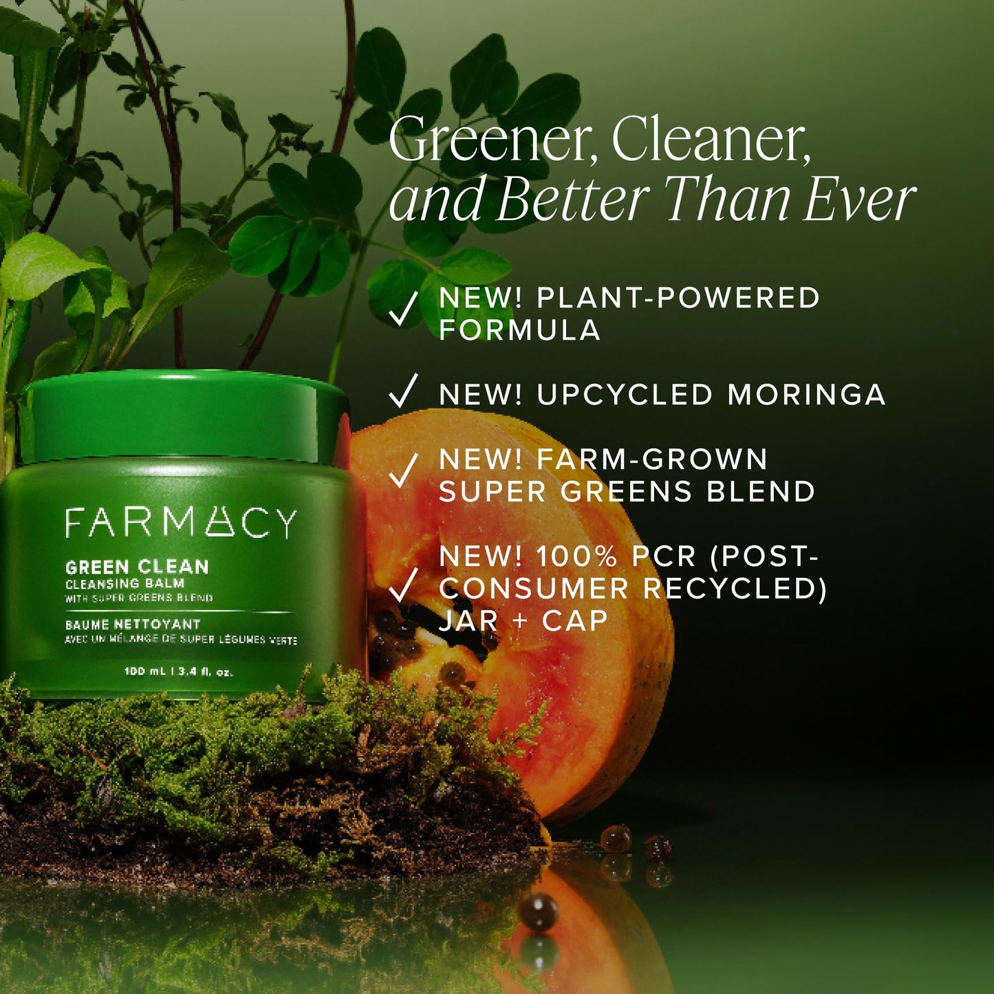 Farmacy Makeup Remover Cleansing Balm - Green Clean Waterproof Makeup Remover Balm + Oil Cleanser for Face - Gently Melts Make Up + SPF - Hydrates + Softens Skin with Super Greens + Papaya (100ml)
