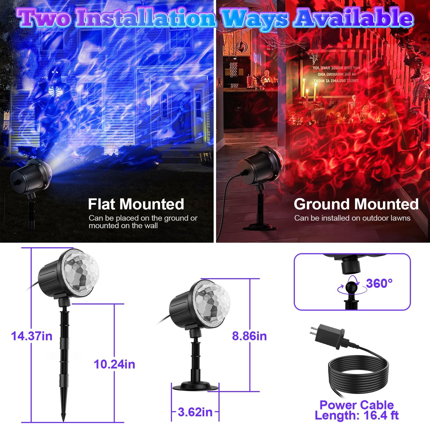 Halloween Christmas Projector Lights Outdoor, RGBW Ocean Wave LED Light Projector with Remote & Timer, IP65 Weatherproof for Yard, House Parties, Bedroom Ceiling Decor (Holiday Gift Idea)