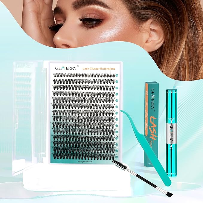 GEMERRY Fluffy Lash Extension Kit Thick Lash Clusters Kit Eyelash Clusters 280Pcs D Curl Eyelash Extension Kit With Lash Bond and Seal, Lash Tweezers, DIY Lash Extension(60P-10-18mm)