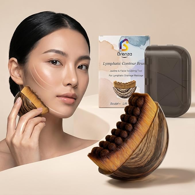 Brenza Lymphatic Contour Face Brush Ã¢ÂÂ Facial Sculpting Tool for Lymphatic Drainage & Depuffing, Face Massager for Jawline Definition, Facial Dry Brush Skincare Tool